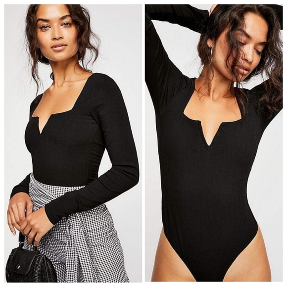 Free People Tops - Free People Zoe Thong Bodysuit V Wire Neck Black